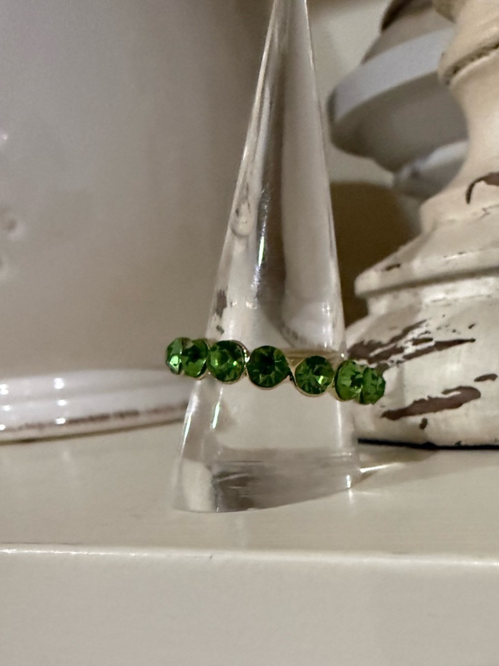 Large Gold Tone and Lime Green Faux Stone Ring Band - Picture 2 of 9